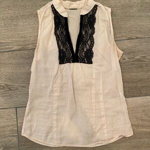 Sheer beige top with black lace